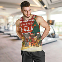 Zambia Christmas Men Tank Top with African Animals Tree Snowflakes and National Emblem Design - Wonder Print Shop