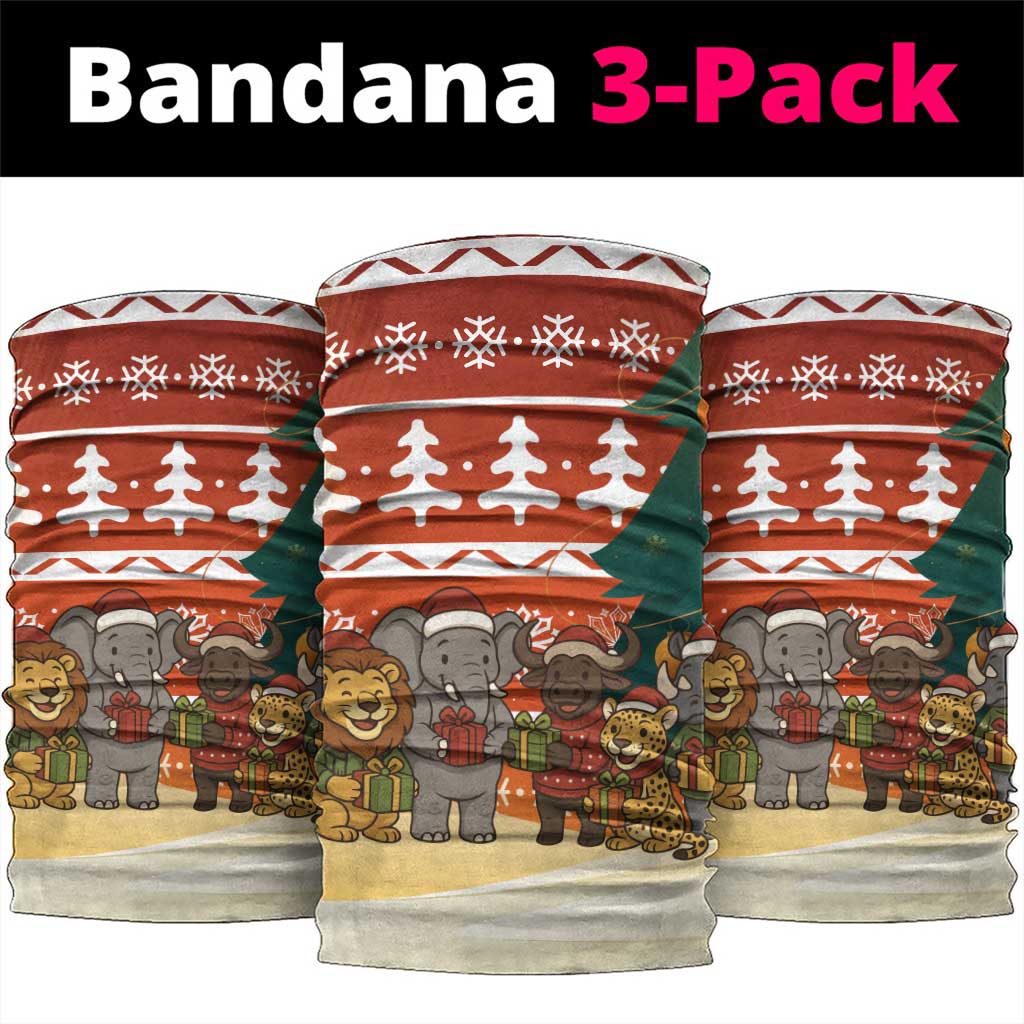 Zambia Christmas Neck Gaiter with African Animals Tree Snowflakes and National Emblem Design - Wonder Print Shop