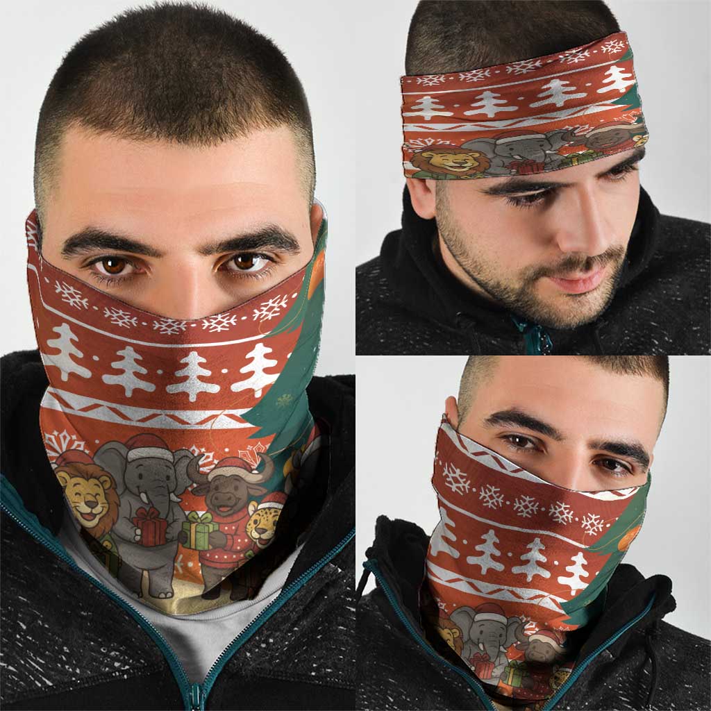 Zambia Christmas Neck Gaiter with African Animals Tree Snowflakes and National Emblem Design - Wonder Print Shop
