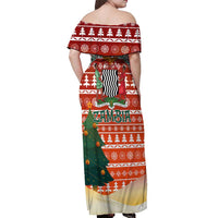 Zambia Christmas Off Shoulder Maxi Dress with African Animals Tree Snowflakes and National Emblem Design - Wonder Print Shop