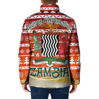 Zambia Christmas Padded Jacket with African Animals Tree Snowflakes and National Emblem Design - Wonder Print Shop