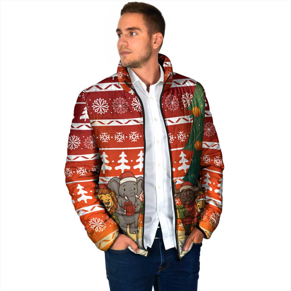 Zambia Christmas Padded Jacket with African Animals Tree Snowflakes and National Emblem Design - Wonder Print Shop