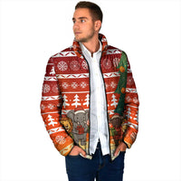 Zambia Christmas Padded Jacket with African Animals Tree Snowflakes and National Emblem Design - Wonder Print Shop
