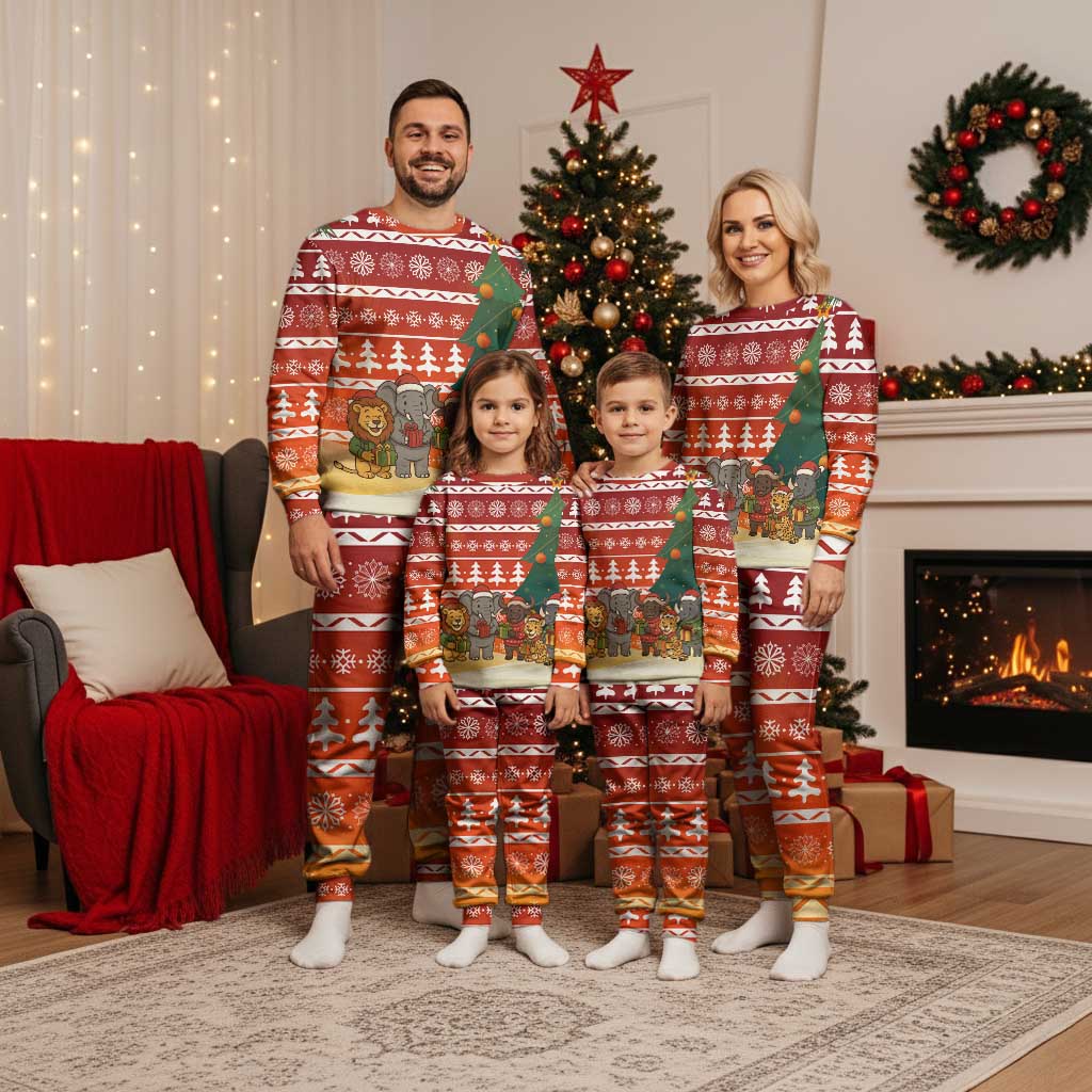 Zambia Christmas Pajama Set with African Animals Tree Snowflakes and National Emblem Design - Wonder Print Shop