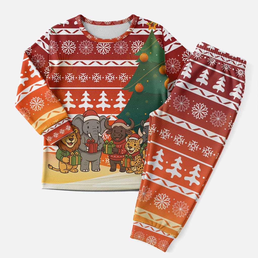 Zambia Christmas Pajama Set with African Animals Tree Snowflakes and National Emblem Design - Wonder Print Shop