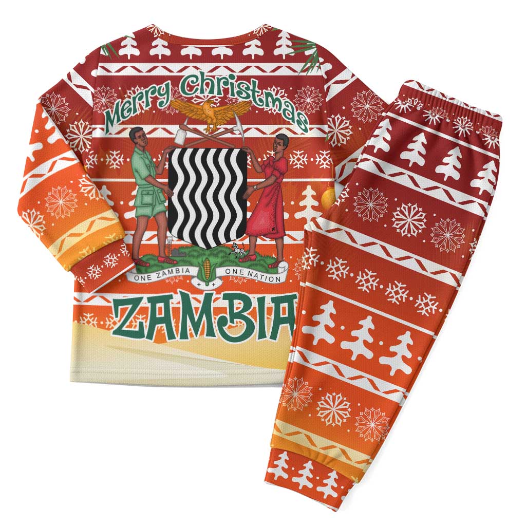 Zambia Christmas Pajama Set with African Animals Tree Snowflakes and National Emblem Design - Wonder Print Shop
