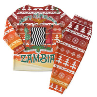 Zambia Christmas Pajama Set with African Animals Tree Snowflakes and National Emblem Design - Wonder Print Shop