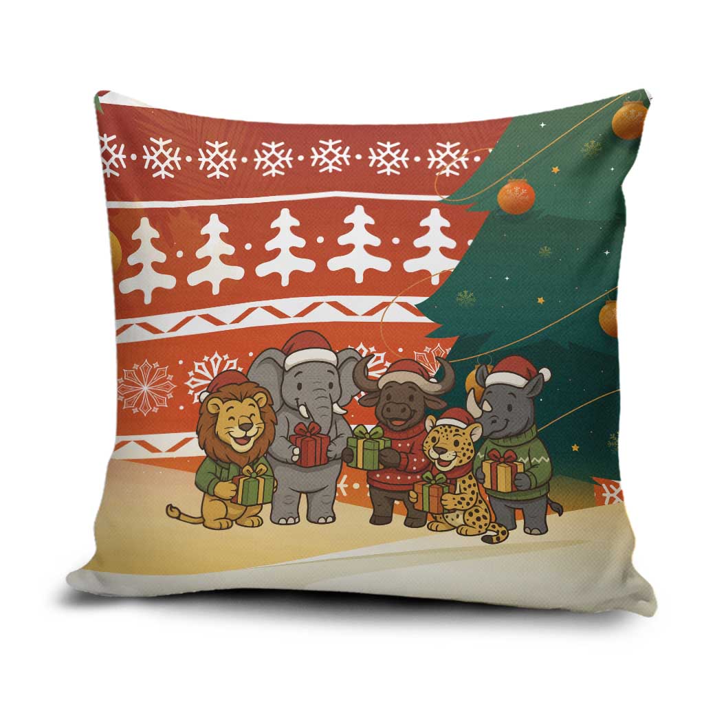 Zambia Christmas Pillow Cover with African Animals Tree Snowflakes and National Emblem Design - Wonder Print Shop