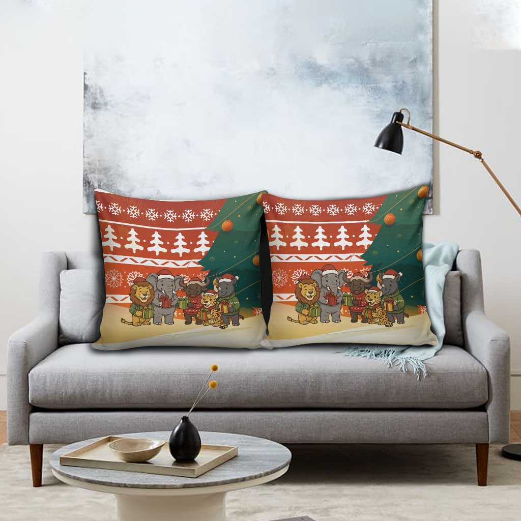 Zambia Christmas Pillow Cover with African Animals Tree Snowflakes and National Emblem Design - Wonder Print Shop
