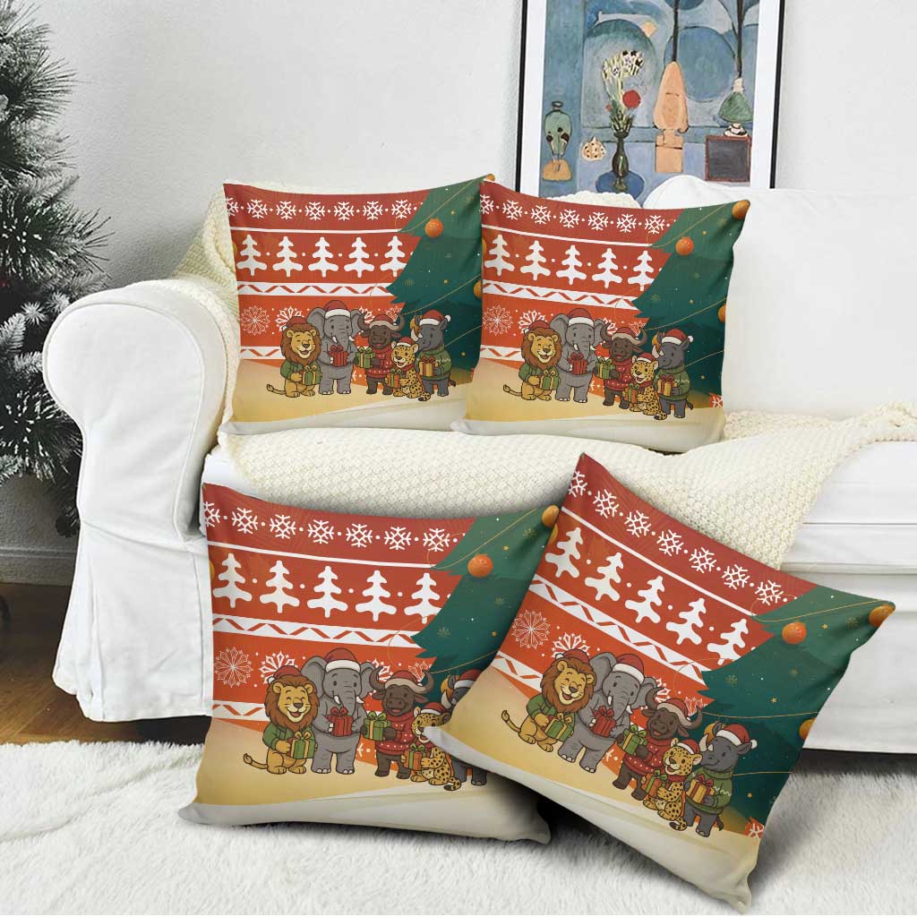 Zambia Christmas Pillow Cover with African Animals Tree Snowflakes and National Emblem Design - Wonder Print Shop