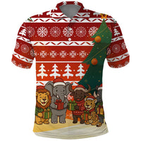 Zambia Christmas Polo Shirt with African Animals Tree Snowflakes and National Emblem Design - Wonder Print Shop