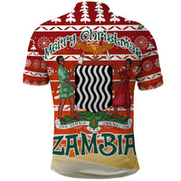 Zambia Christmas Polo Shirt with African Animals Tree Snowflakes and National Emblem Design - Wonder Print Shop