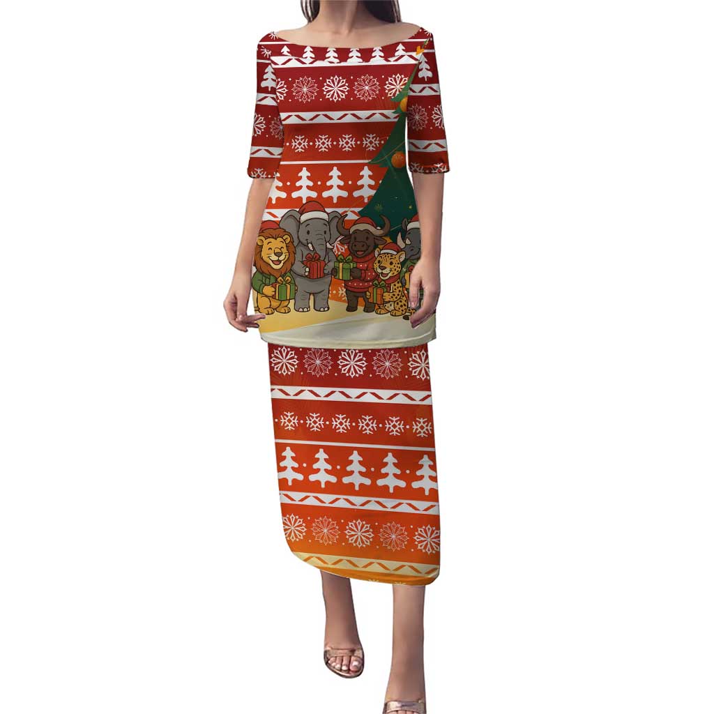 Zambia Christmas Puletasi with African Animals Tree Snowflakes and National Emblem Design - Wonder Print Shop