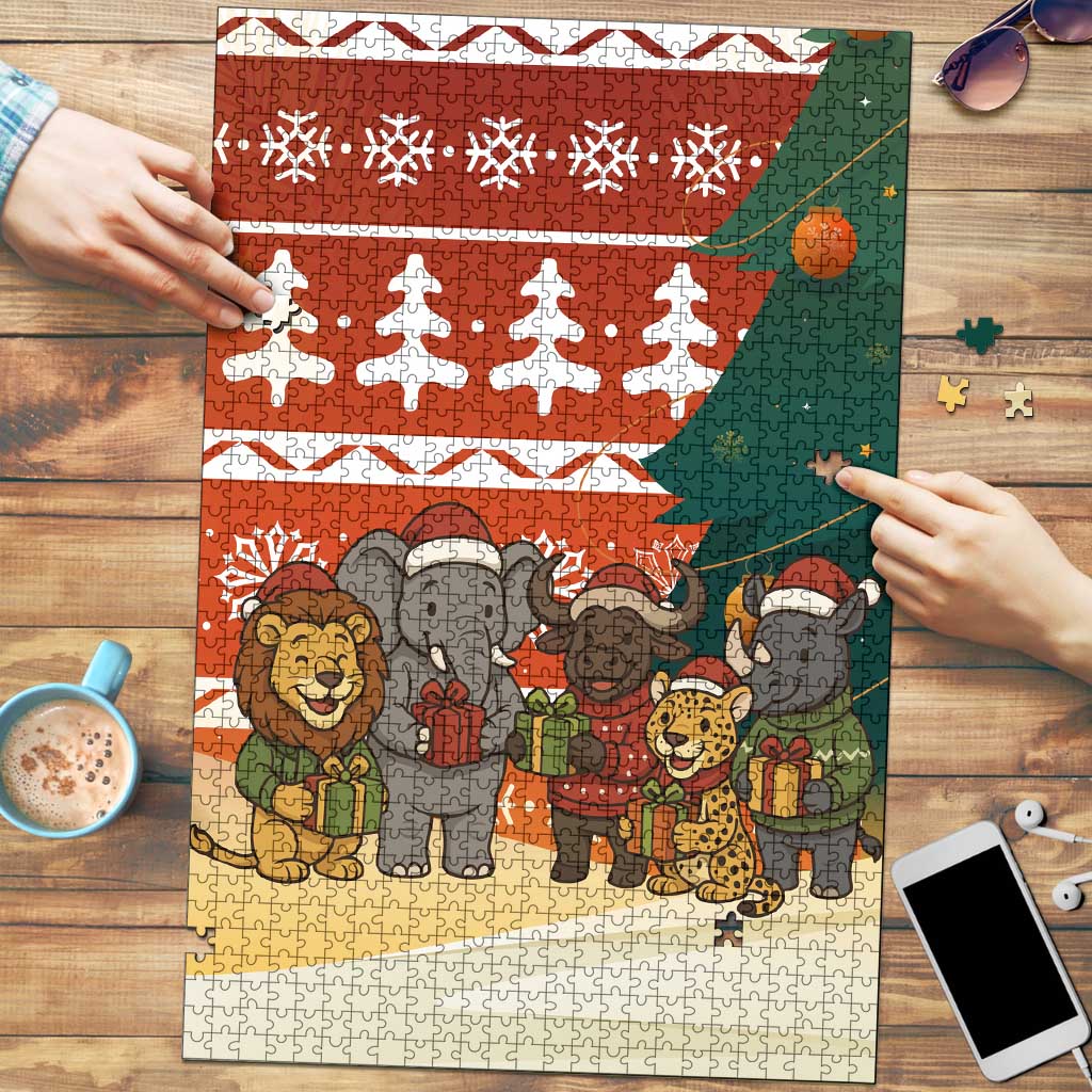 Zambia Christmas Puzzle with African Animals Tree Snowflakes and National Emblem Design - Wonder Print Shop
