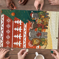 Zambia Christmas Puzzle with African Animals Tree Snowflakes and National Emblem Design - Wonder Print Shop