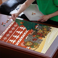 Zambia Christmas Puzzle with African Animals Tree Snowflakes and National Emblem Design - Wonder Print Shop