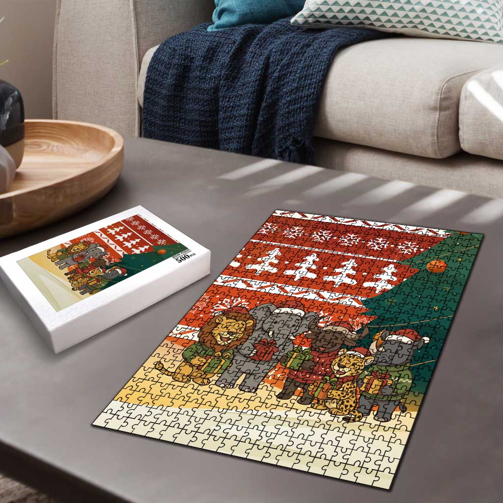 Zambia Christmas Puzzle with African Animals Tree Snowflakes and National Emblem Design - Wonder Print Shop