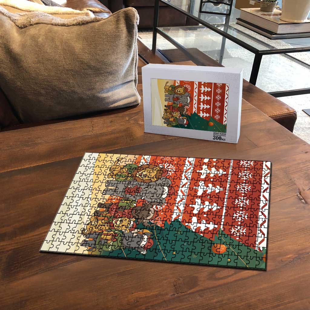 Zambia Christmas Puzzle with African Animals Tree Snowflakes and National Emblem Design - Wonder Print Shop
