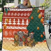 Zambia Christmas Quilt with African Animals Tree Snowflakes and National Emblem Design - Wonder Print Shop
