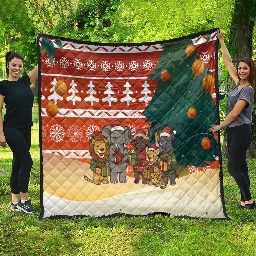 Zambia Christmas Quilt with African Animals Tree Snowflakes and National Emblem Design - Wonder Print Shop