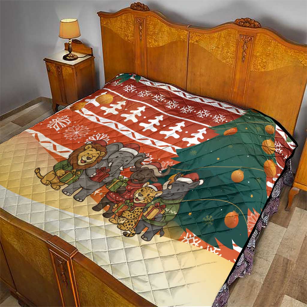 Zambia Christmas Quilt with African Animals Tree Snowflakes and National Emblem Design - Wonder Print Shop
