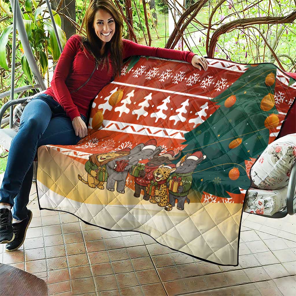 Zambia Christmas Quilt with African Animals Tree Snowflakes and National Emblem Design - Wonder Print Shop