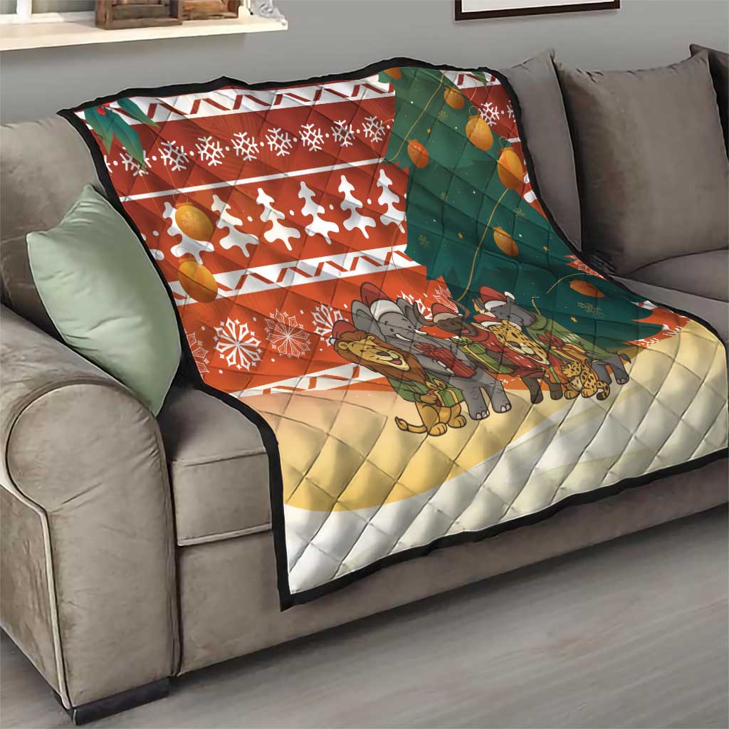 Zambia Christmas Quilt with African Animals Tree Snowflakes and National Emblem Design - Wonder Print Shop