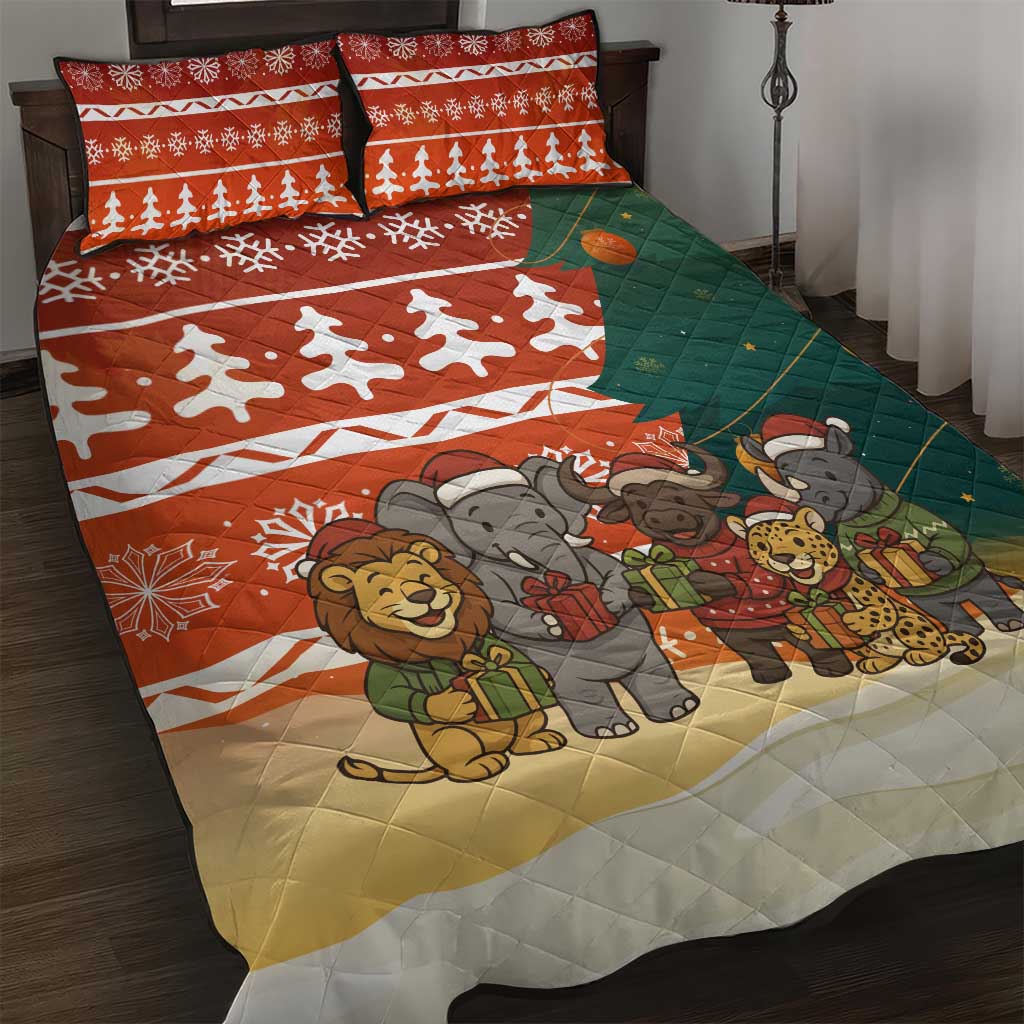 Zambia Christmas Quilt Bed Set with African Animals Tree Snowflakes and National Emblem Design - Wonder Print Shop