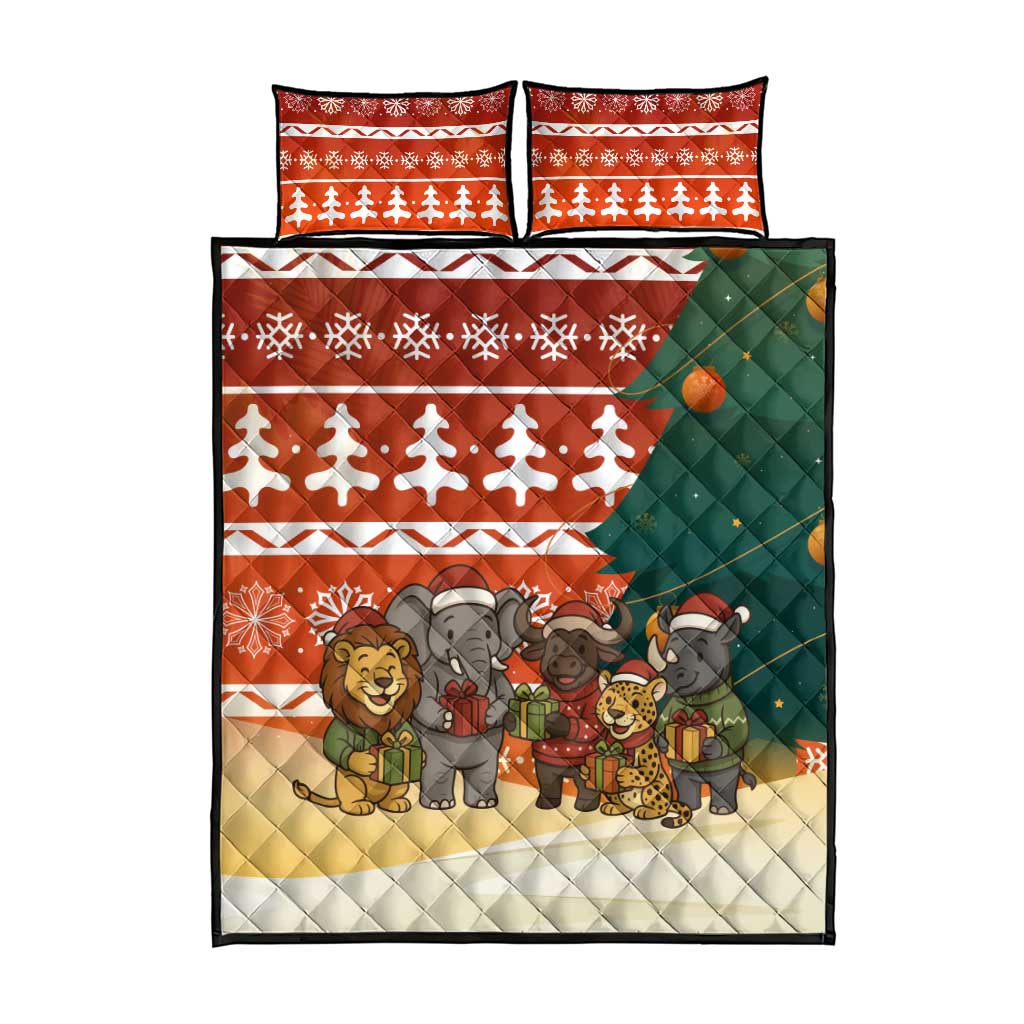 Zambia Christmas Quilt Bed Set with African Animals Tree Snowflakes and National Emblem Design - Wonder Print Shop