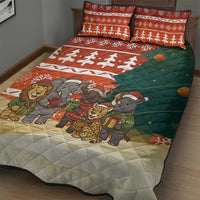Zambia Christmas Quilt Bed Set with African Animals Tree Snowflakes and National Emblem Design - Wonder Print Shop