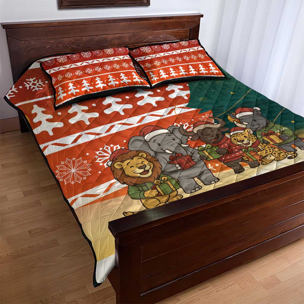Zambia Christmas Quilt Bed Set with African Animals Tree Snowflakes and National Emblem Design - Wonder Print Shop