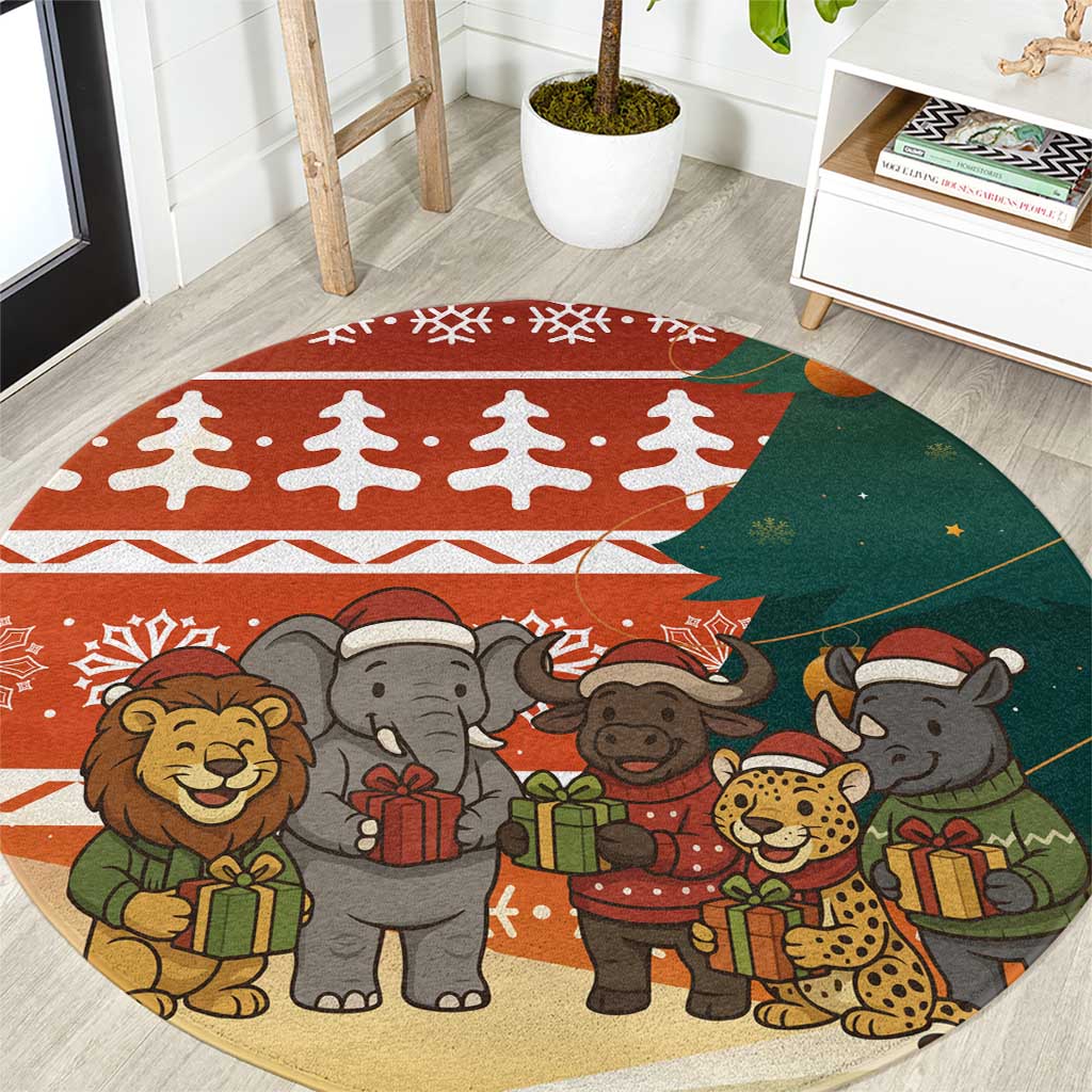 Zambia Christmas Round Carpet with African Animals Tree Snowflakes and National Emblem Design - Wonder Print Shop