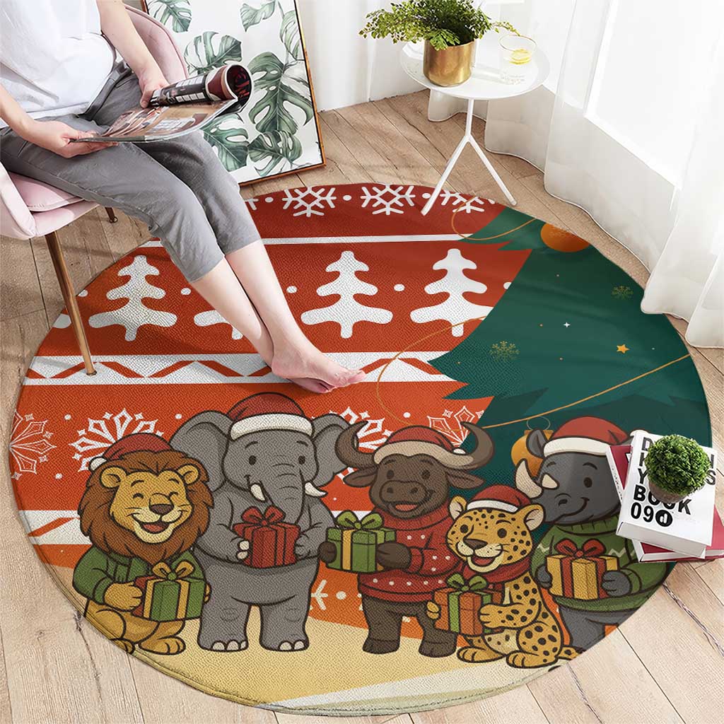 Zambia Christmas Round Carpet with African Animals Tree Snowflakes and National Emblem Design - Wonder Print Shop