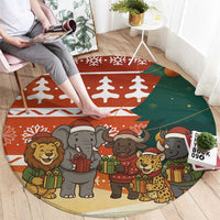 Zambia Christmas Round Carpet with African Animals Tree Snowflakes and National Emblem Design - Wonder Print Shop
