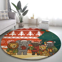 Zambia Christmas Round Carpet with African Animals Tree Snowflakes and National Emblem Design - Wonder Print Shop