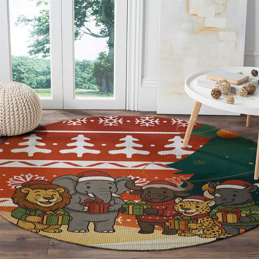 Zambia Christmas Round Carpet with African Animals Tree Snowflakes and National Emblem Design - Wonder Print Shop