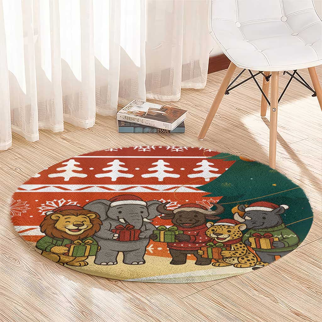 Zambia Christmas Round Carpet with African Animals Tree Snowflakes and National Emblem Design - Wonder Print Shop
