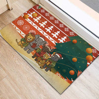 Zambia Christmas Rubber Doormat with African Animals Tree Snowflakes and National Emblem Design - Wonder Print Shop