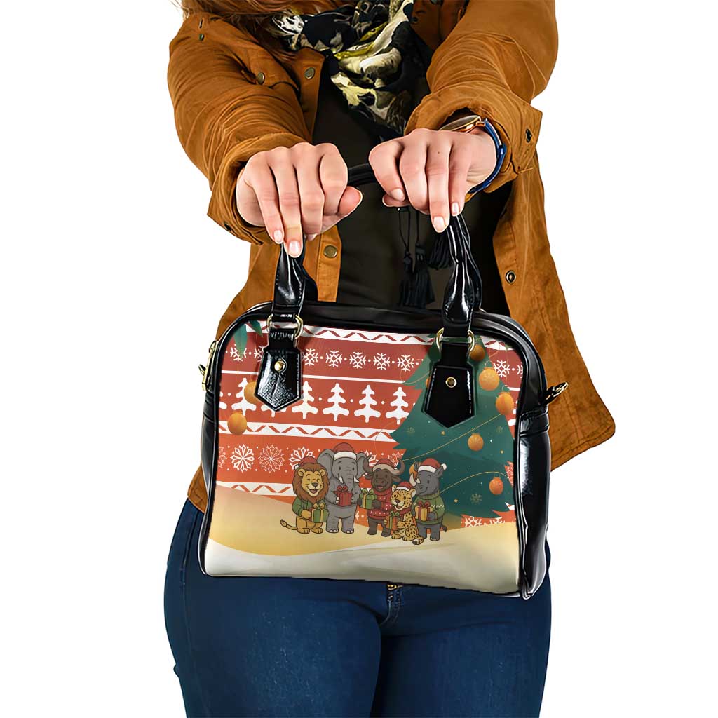Zambia Christmas Shoulder Handbag with African Animals Tree Snowflakes and National Emblem Design - Wonder Print Shop