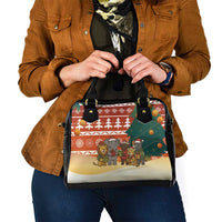 Zambia Christmas Shoulder Handbag with African Animals Tree Snowflakes and National Emblem Design - Wonder Print Shop