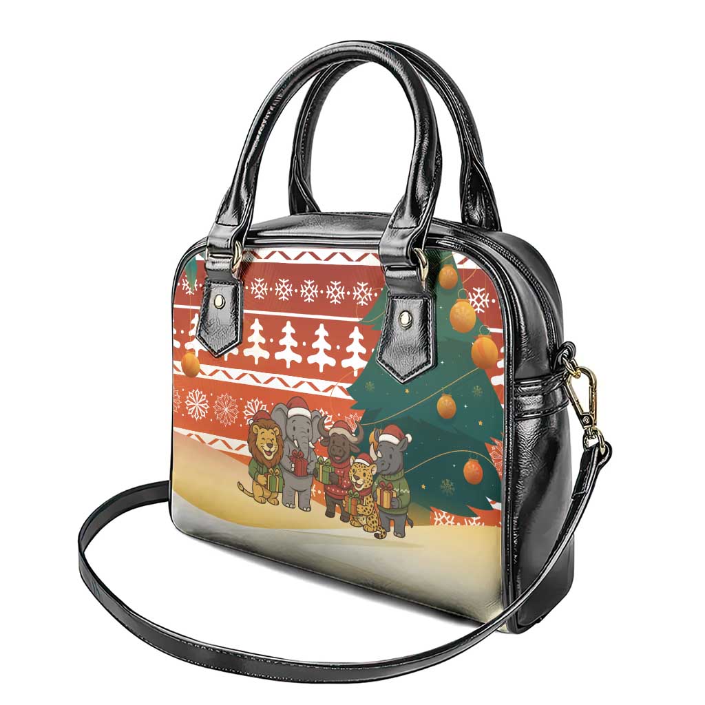 Zambia Christmas Shoulder Handbag with African Animals Tree Snowflakes and National Emblem Design - Wonder Print Shop