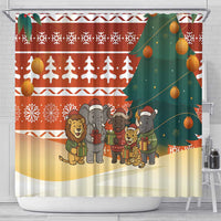 Zambia Christmas Shower Curtain with African Animals Tree Snowflakes and National Emblem Design - Wonder Print Shop