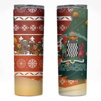 Zambia Christmas Skinny Tumbler with African Animals Tree Snowflakes and National Emblem Design - Wonder Print Shop