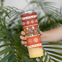 Zambia Christmas Skinny Tumbler with African Animals Tree Snowflakes and National Emblem Design - Wonder Print Shop