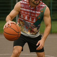 Zambia Christmas Sleeveless Hoodie with African Animals Tree Snowflakes and National Emblem Design - Wonder Print Shop