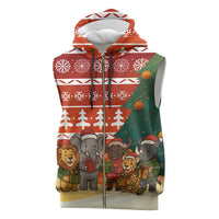Zambia Christmas Sleeveless Zip Hoodie with African Animals Tree Snowflakes and National Emblem Design - Wonder Print Shop
