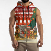Zambia Christmas Sleeveless Zip Hoodie with African Animals Tree Snowflakes and National Emblem Design - Wonder Print Shop
