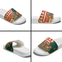 Zambia Christmas Slide Sandals with African Animals Tree Snowflakes and National Emblem Design - Wonder Print Shop