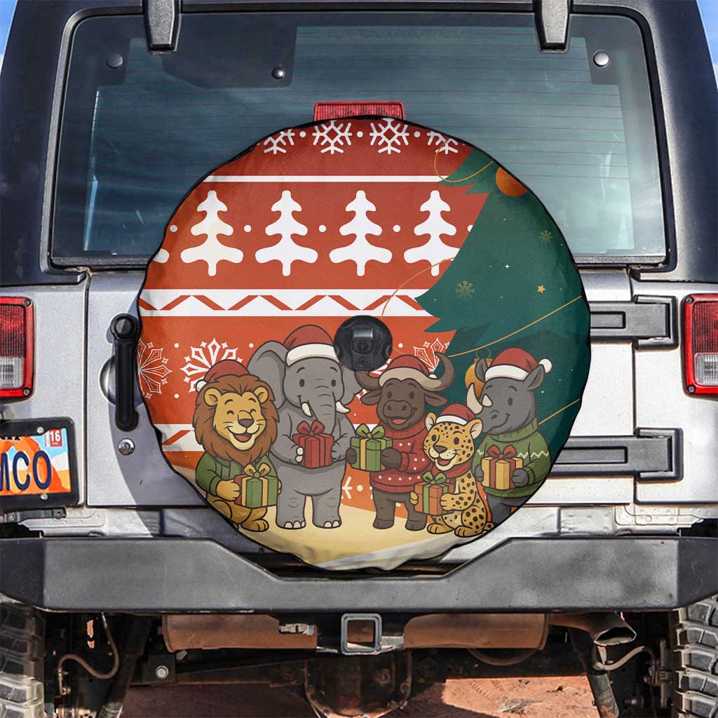 Zambia Christmas Spare Tire Cover with African Animals Tree Snowflakes and National Emblem Design - Wonder Print Shop