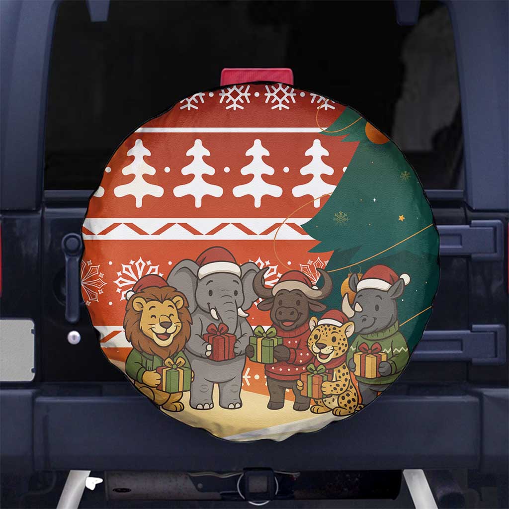 Zambia Christmas Spare Tire Cover with African Animals Tree Snowflakes and National Emblem Design - Wonder Print Shop